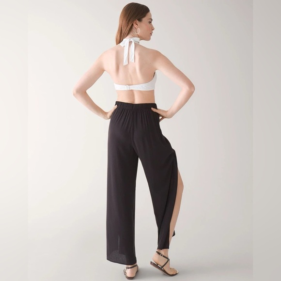 White House Black Market Tie-Front Wrap Beach/Swim Pants Black with Leg Slit Sm - Picture 4 of 15